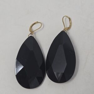 JOAN RIVERS Black Statement Faceted Teardrop Earring Gold Tone Leverback Classic